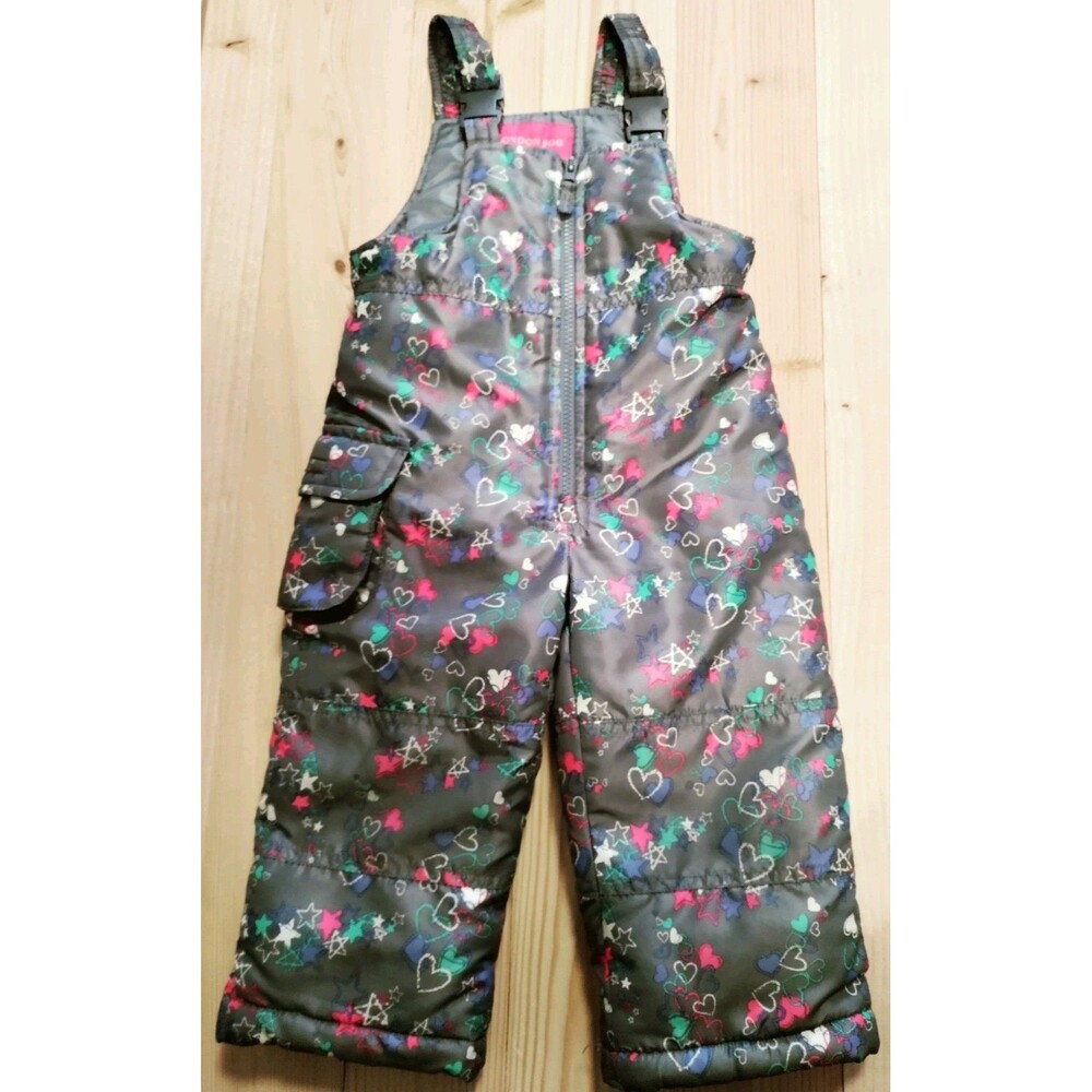 London Fog Snow Bib Girls 24 months/2T Gray Heart Star Ski Snowsuit Adjustable